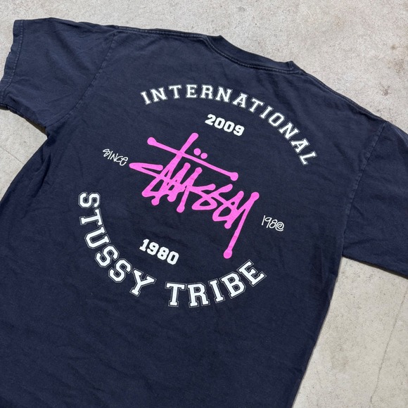 Y2K‎ Stussy International Tribe T Shirt Black Mens Large 2009 Pink Logo - Picture 2 of 6